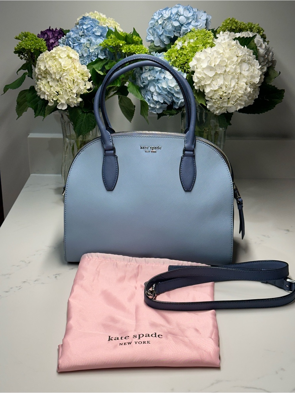 kate spade Light Blue Medium Dome Reiley Bag + KS Dust Bag - Picture 2 of 15